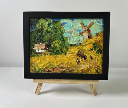 Oil painting Noon in the village by Oleksiy Ivanyuk in black frame