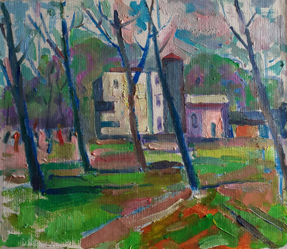Vibrant impressionist oil painting Spring in the park by Pavel Dobrev