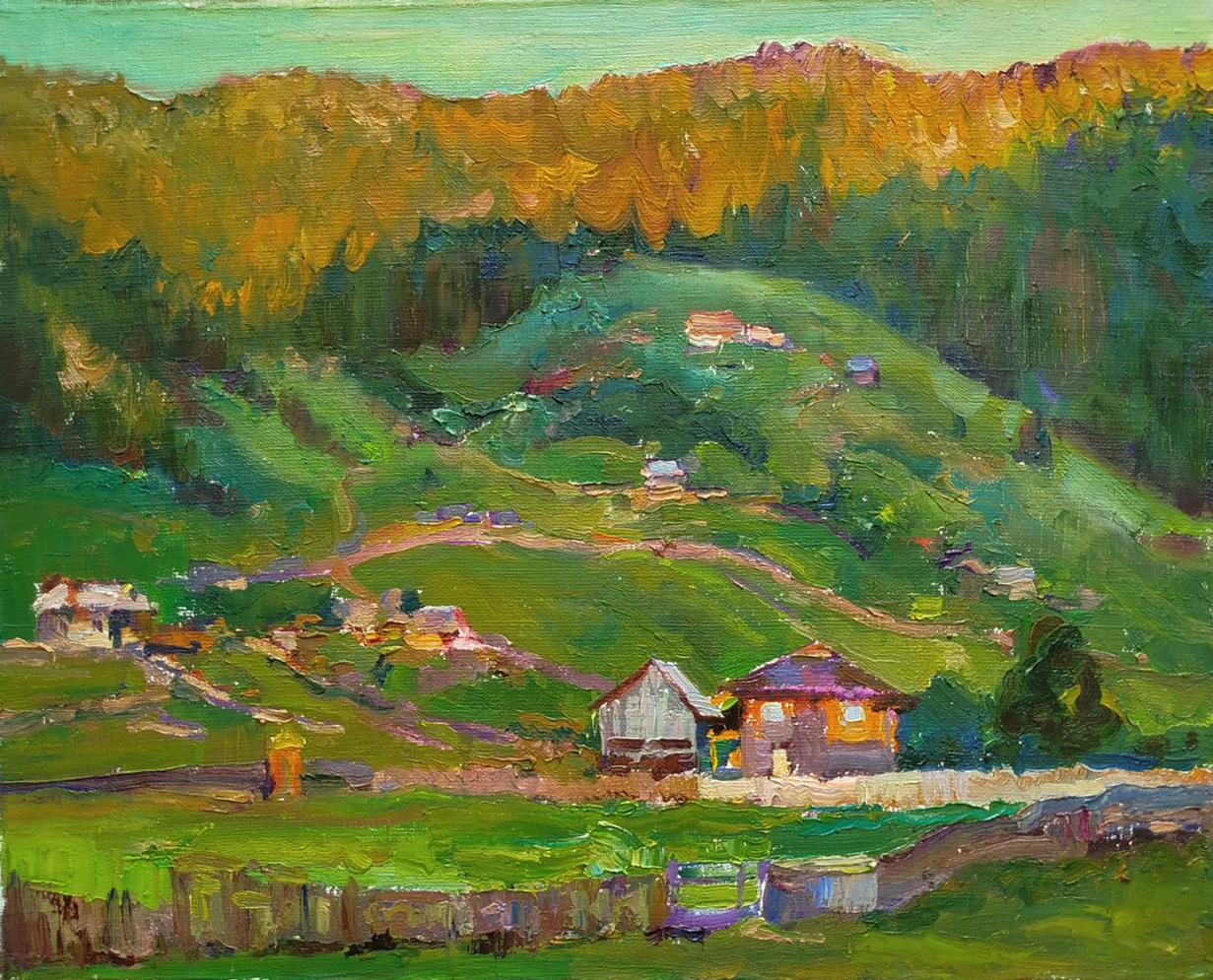 Vibrant impressionist oil painting Evening mountains by Leonid Pavlenko