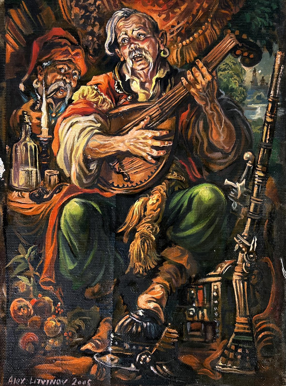 Oil painting portrait of musician and hunter by Alexander Litvinov