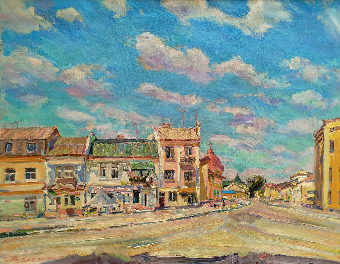 Vibrant impressionist oil painting Quiet city street by Leonid Pavlenko