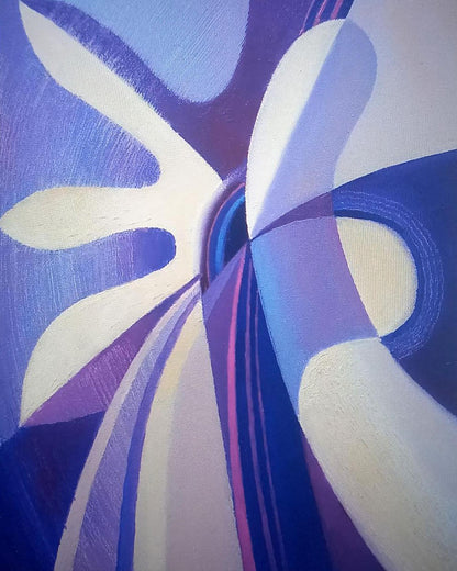 Oil painting Resonance by Alexander Strashevich, abstract blue purple white flows