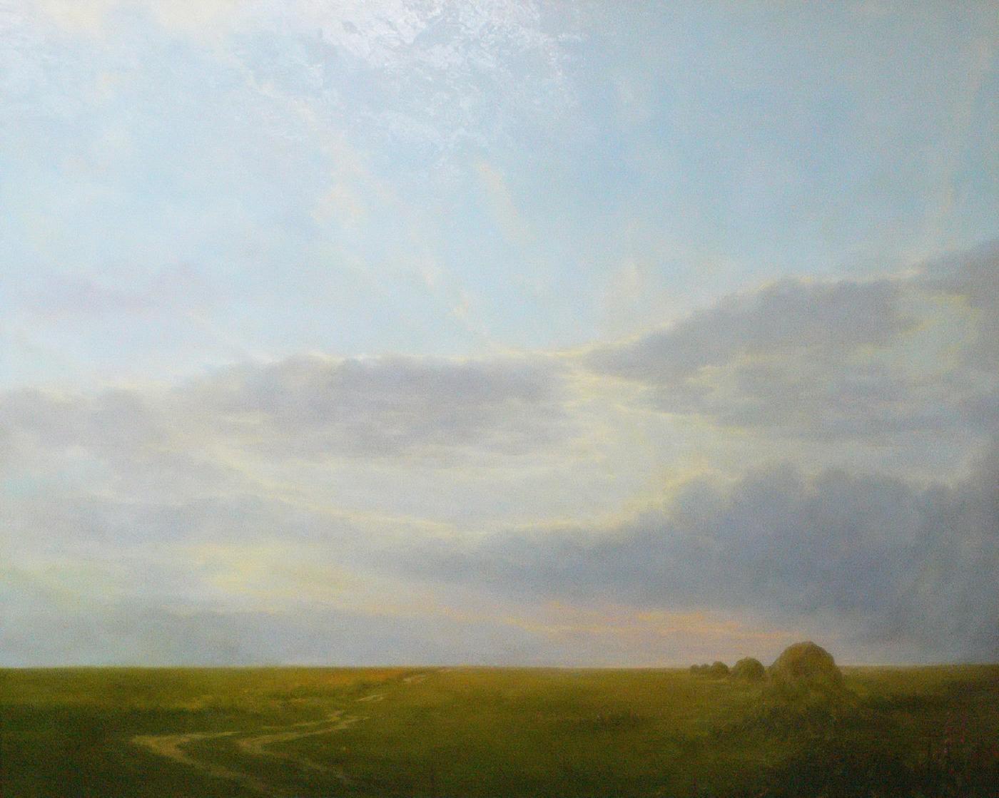 Serene oil painting of vast wheat fields by Vasily Korkishko
