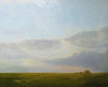 Serene oil painting of vast wheat fields by Vasily Korkishko