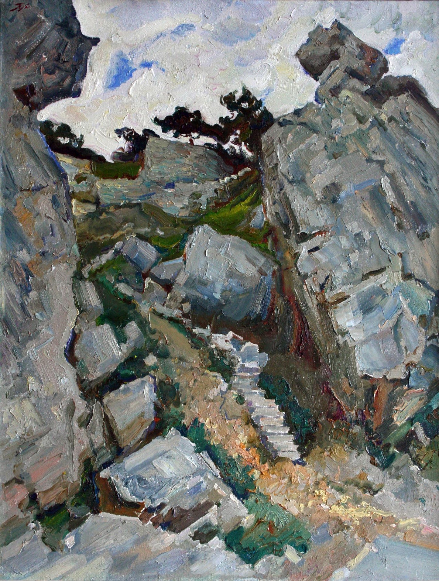 Oil painting Among the Rocks by Leonid Pavlenko: rugged mountain path