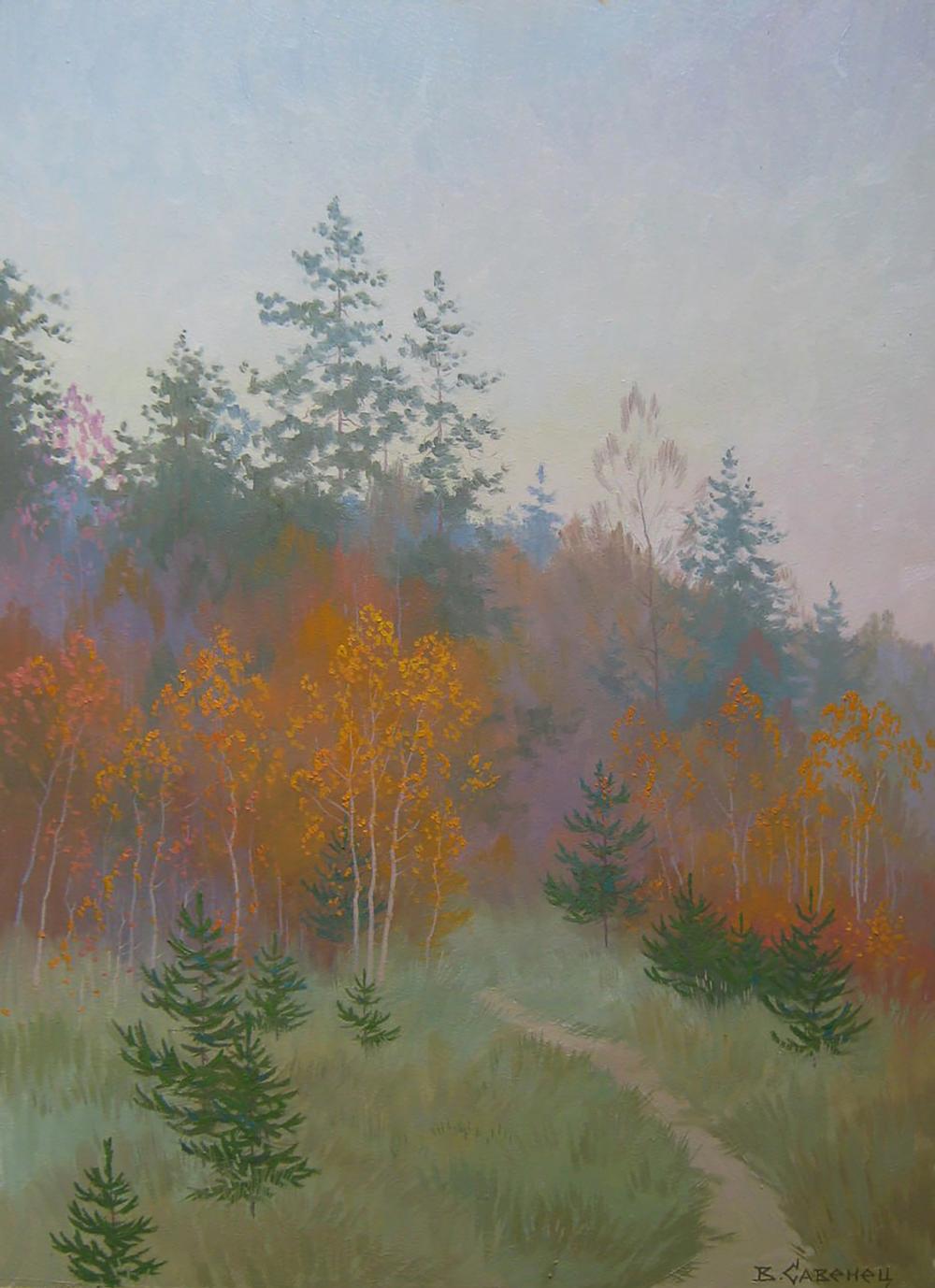 Oil painting Autumn melancholy of nature by Valery Savenets misty forest path