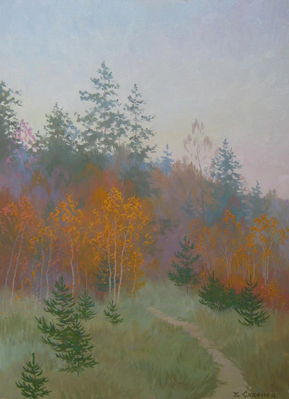 Oil painting Autumn melancholy of nature by Valery Savenets misty forest path