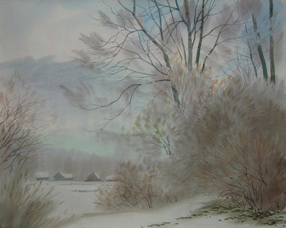 Soft watercolor snowy landscape Before spring by Valery Savenets