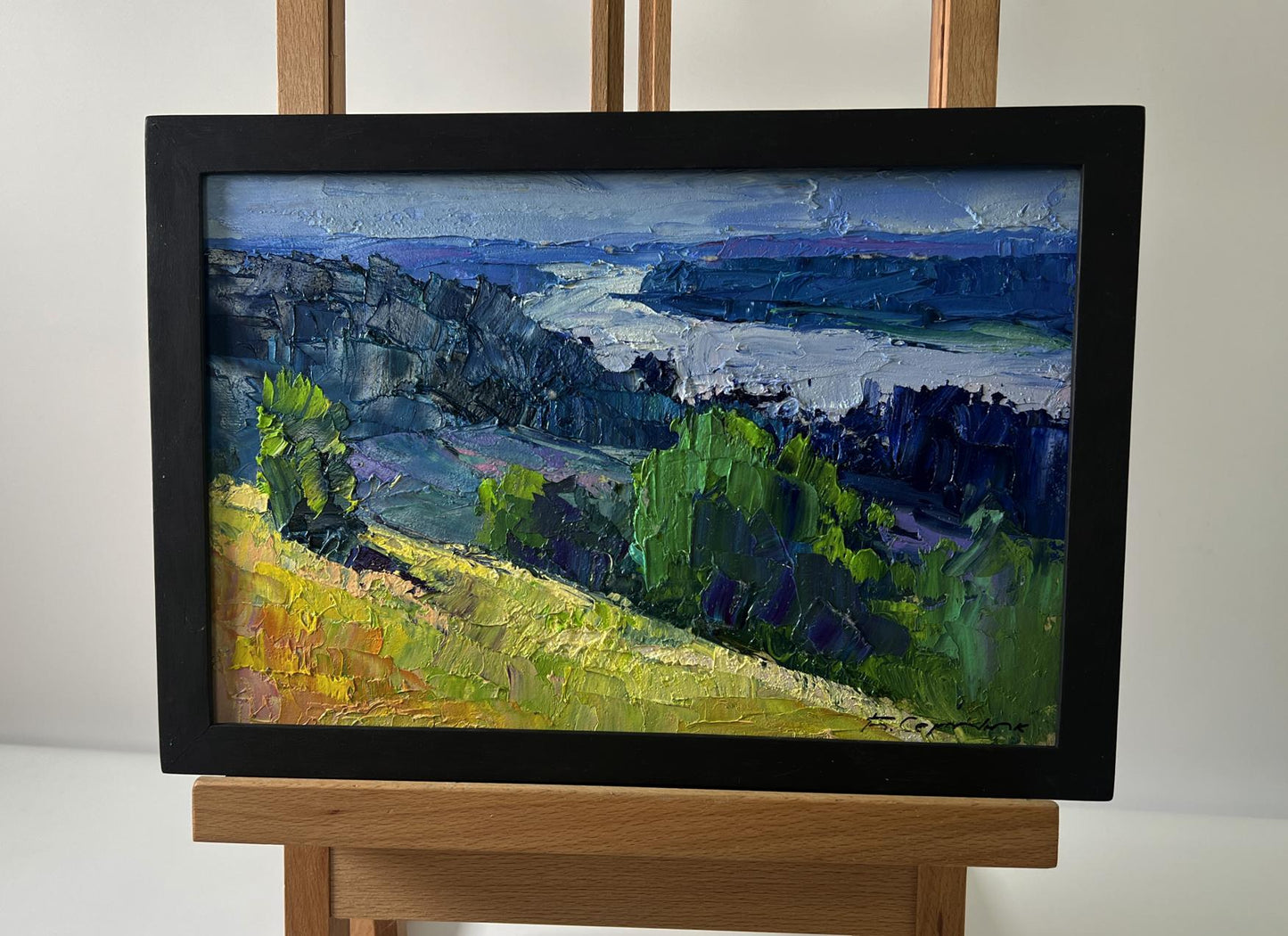 Oil painting The river flows along the forest by Boris Serdyuk, impressionist landscape