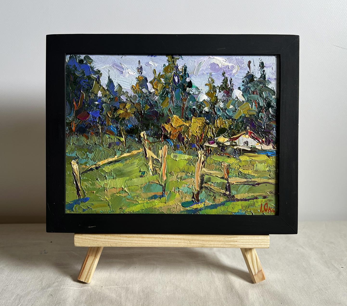 Oil painting House near the forest by Oksana Ivanyuk in black frame