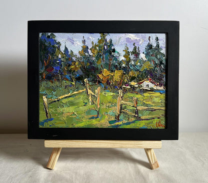 Oil painting House near the forest by Oksana Ivanyuk in black frame