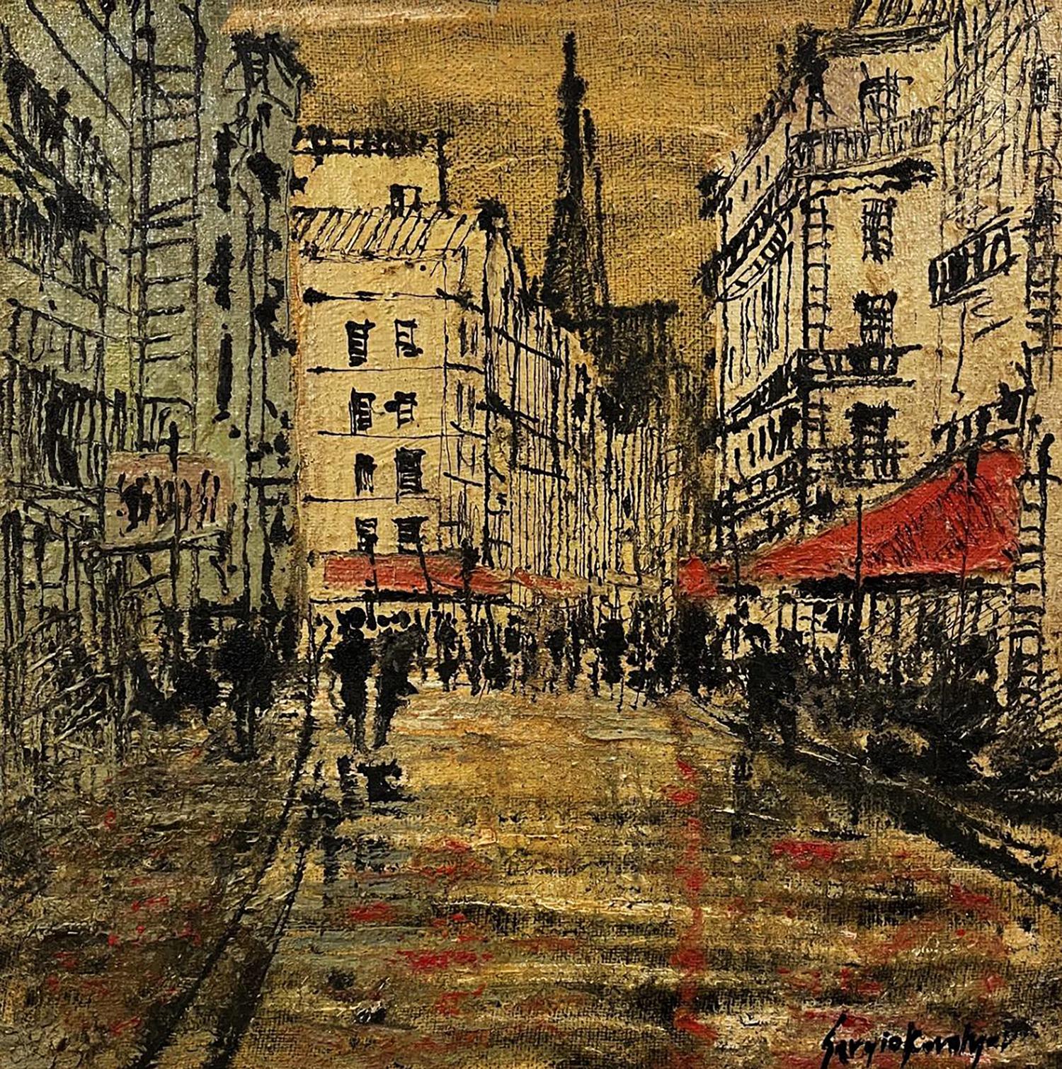Oil painting Super Romance by Serhiy Kovalev: Parisian street scene