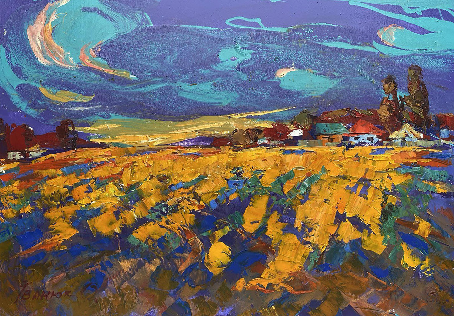Vibrant abstract landscape oil painting Distance beckons by Oleksiy Ivanyuk
