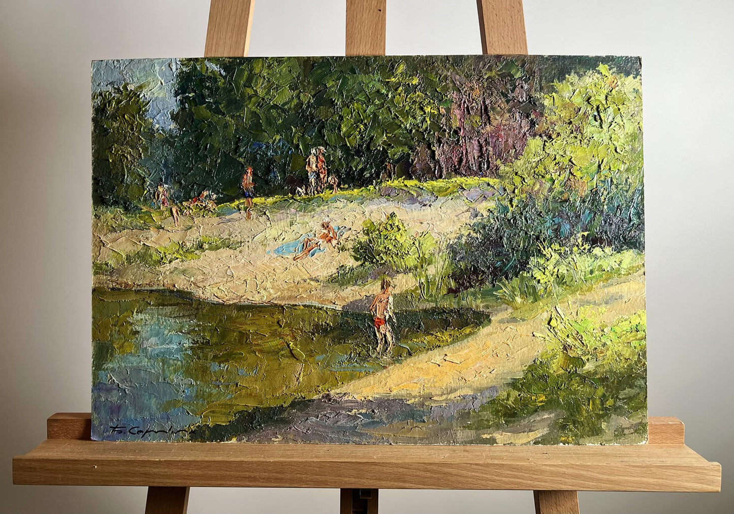Oil painting Summer vacation on the river by Boris Serdyuk