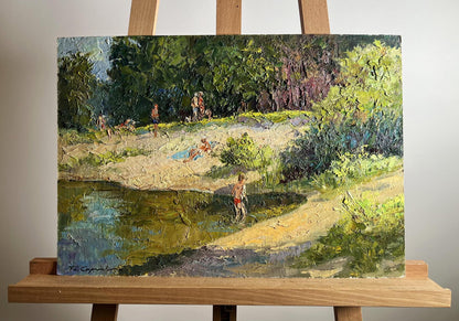 Oil painting Summer vacation on the river by Boris Serdyuk