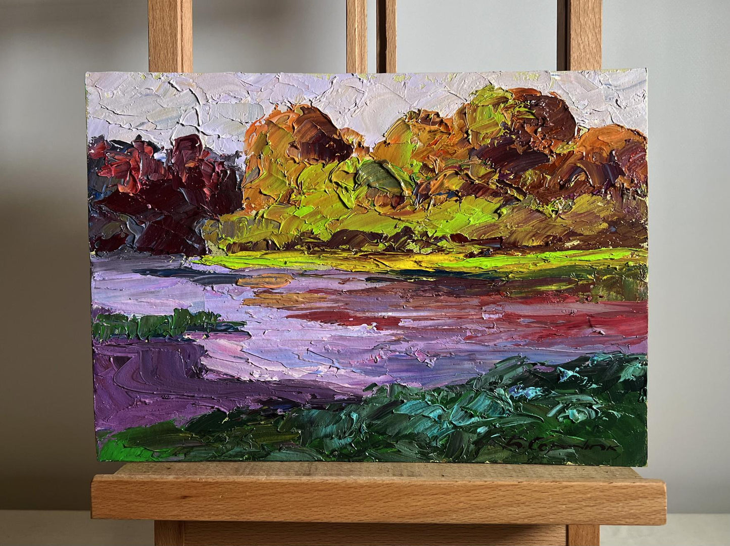 Oil painting September colors by Boris Serdyuk, vibrant autumn landscape