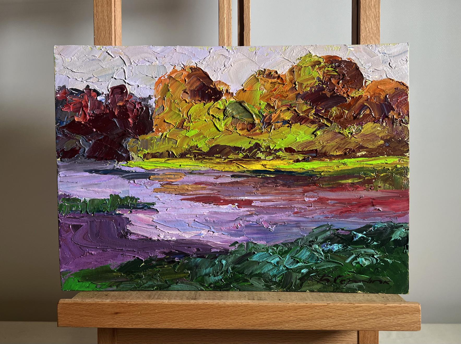 Oil painting September colors by Boris Serdyuk, vibrant autumn landscape