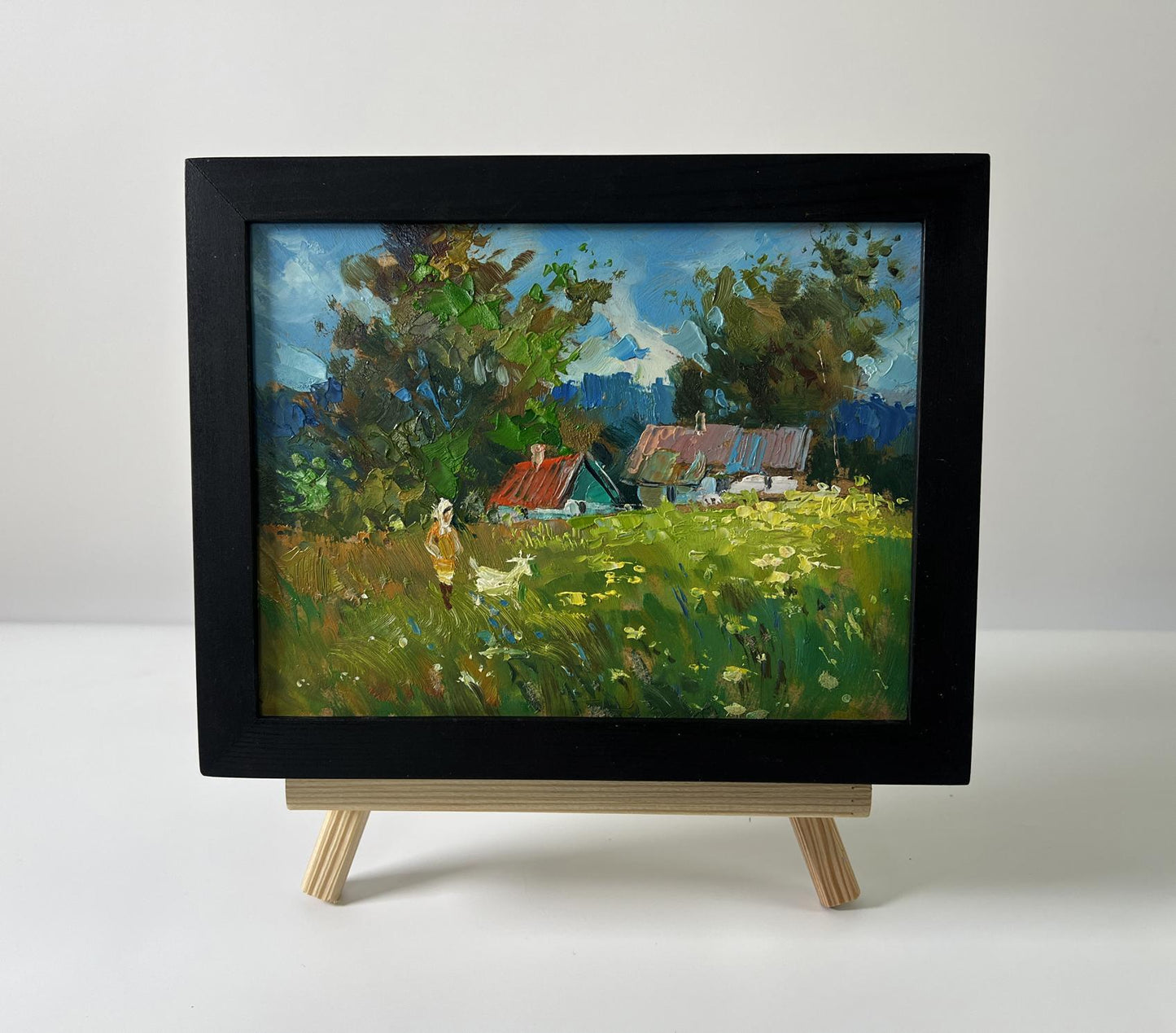 Black-framed oil painting Country Walk by Yuriy Suprunchuk pastoral scene