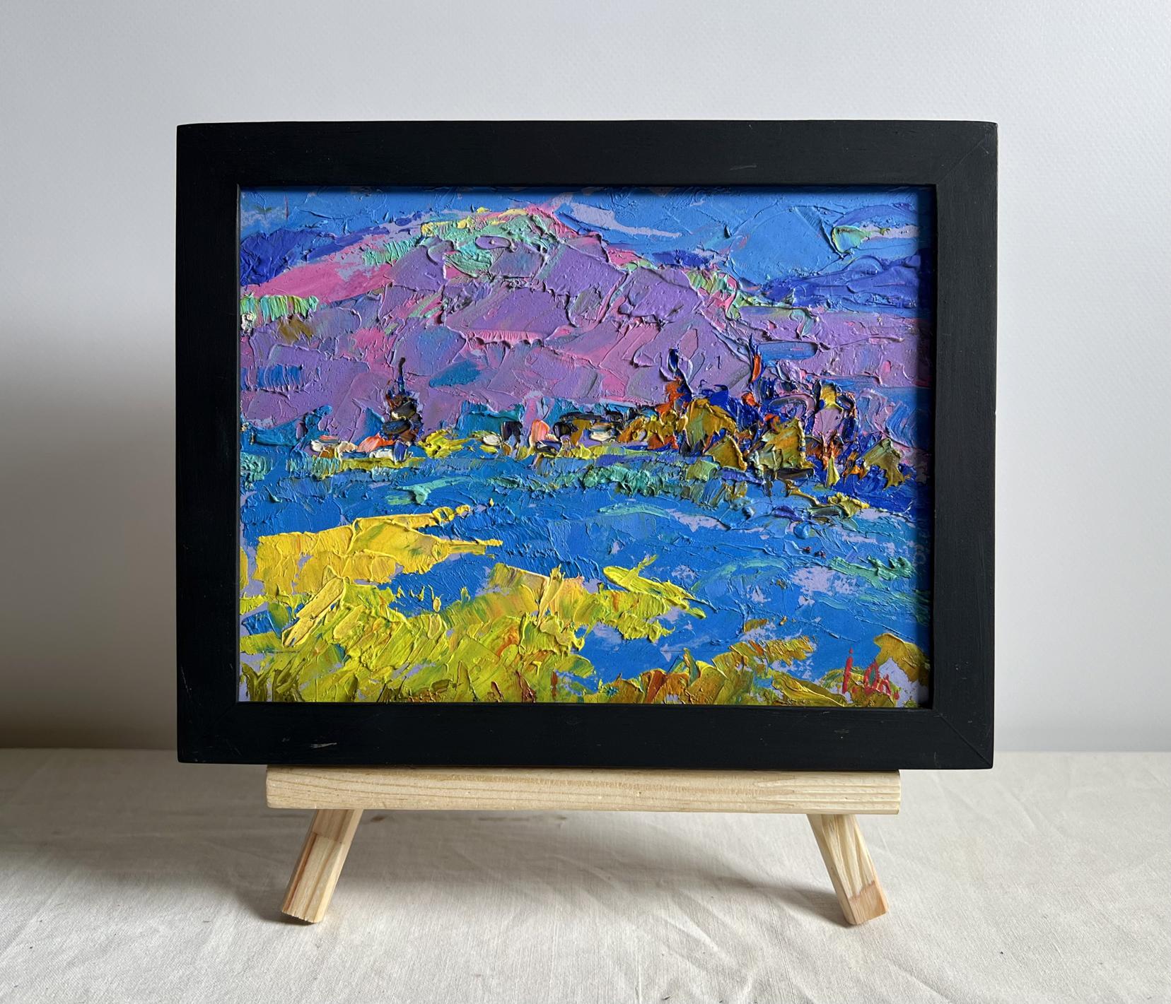 Oil painting Twilight in the Mountains by Oleksiy Ivanyuk in black frame