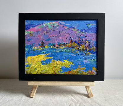 Oil painting Twilight in the Mountains by Oleksiy Ivanyuk in black frame