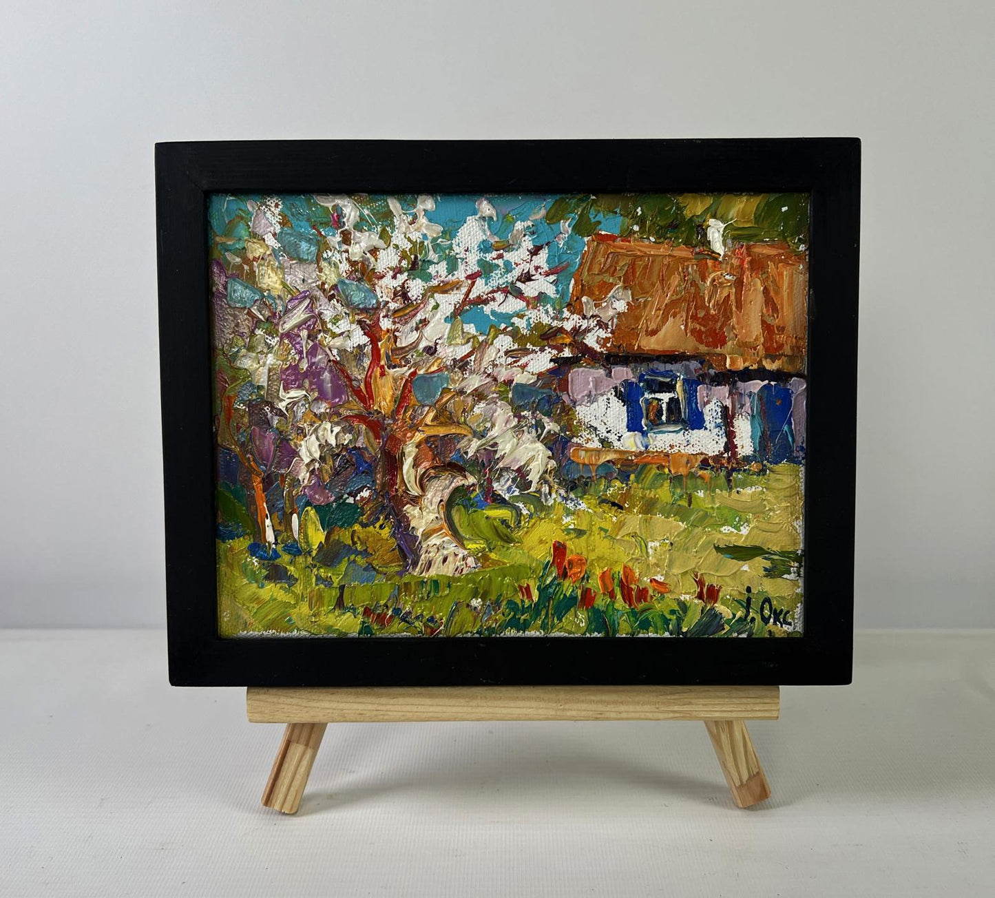 Oil painting Bright day bringing hope by Oksana Ivanyuk in black frame
