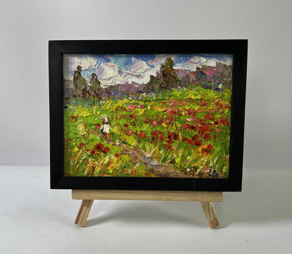 Oil painting In the Poppy Fields by Oleksiy Ivanyuk in black frame