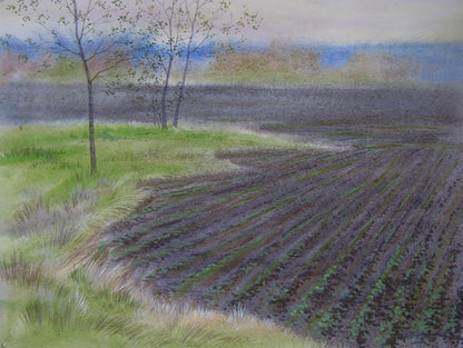 Watercolor painting of lavender spring field by Valery Savenets