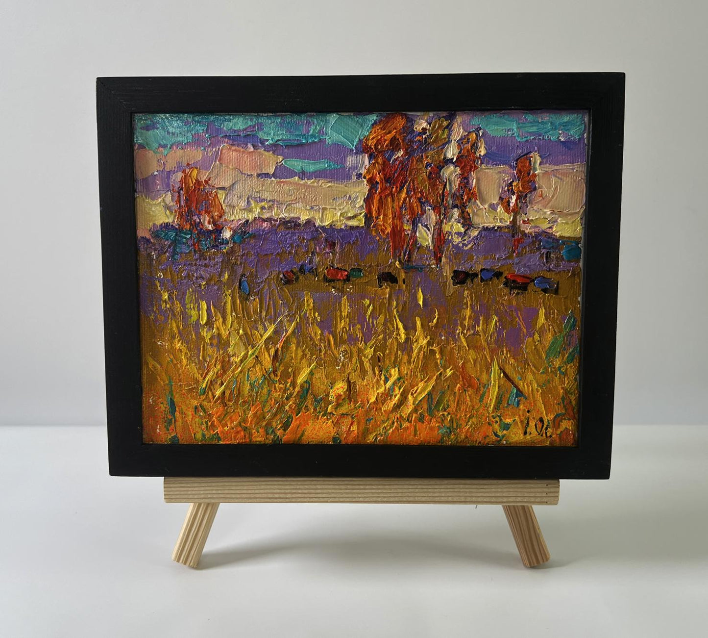 Oil painting Night on the field by Oleksiy Ivanyuk in black frame