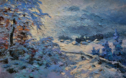 Oil painting In the winter mountains by Boris Serdyuk textured landscape