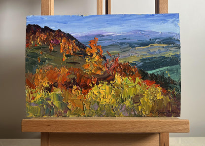 Oil painting Golden Mountain Fields by Boris Serdyuk, vibrant autumn landscape