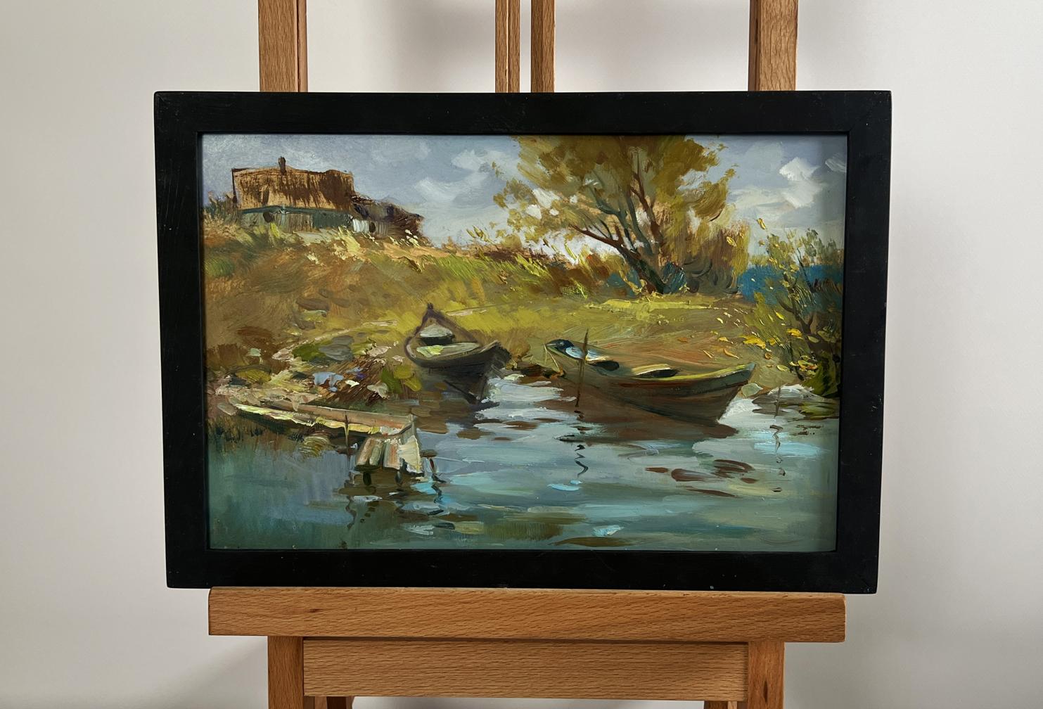 Framed oil painting Summer peace on the river by Yuriy Suprunchuk