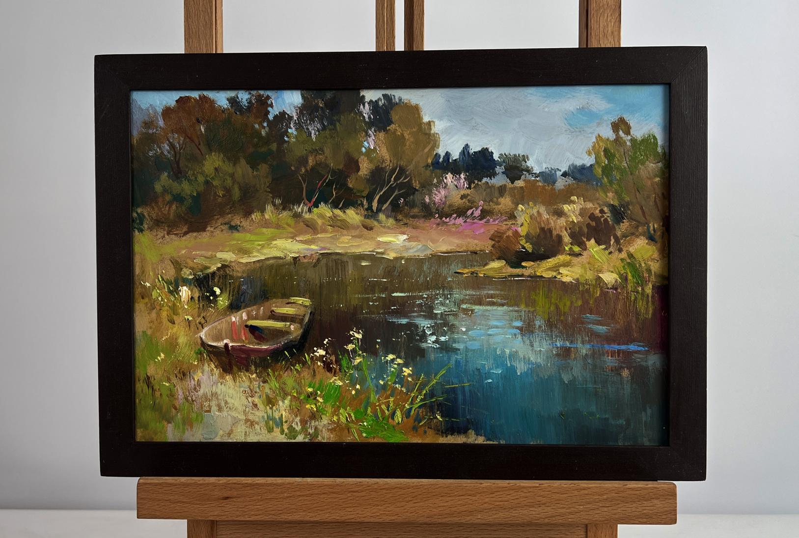 Oil painting Preparing for a boat trip by Yuriy Suprunchuk in black frame