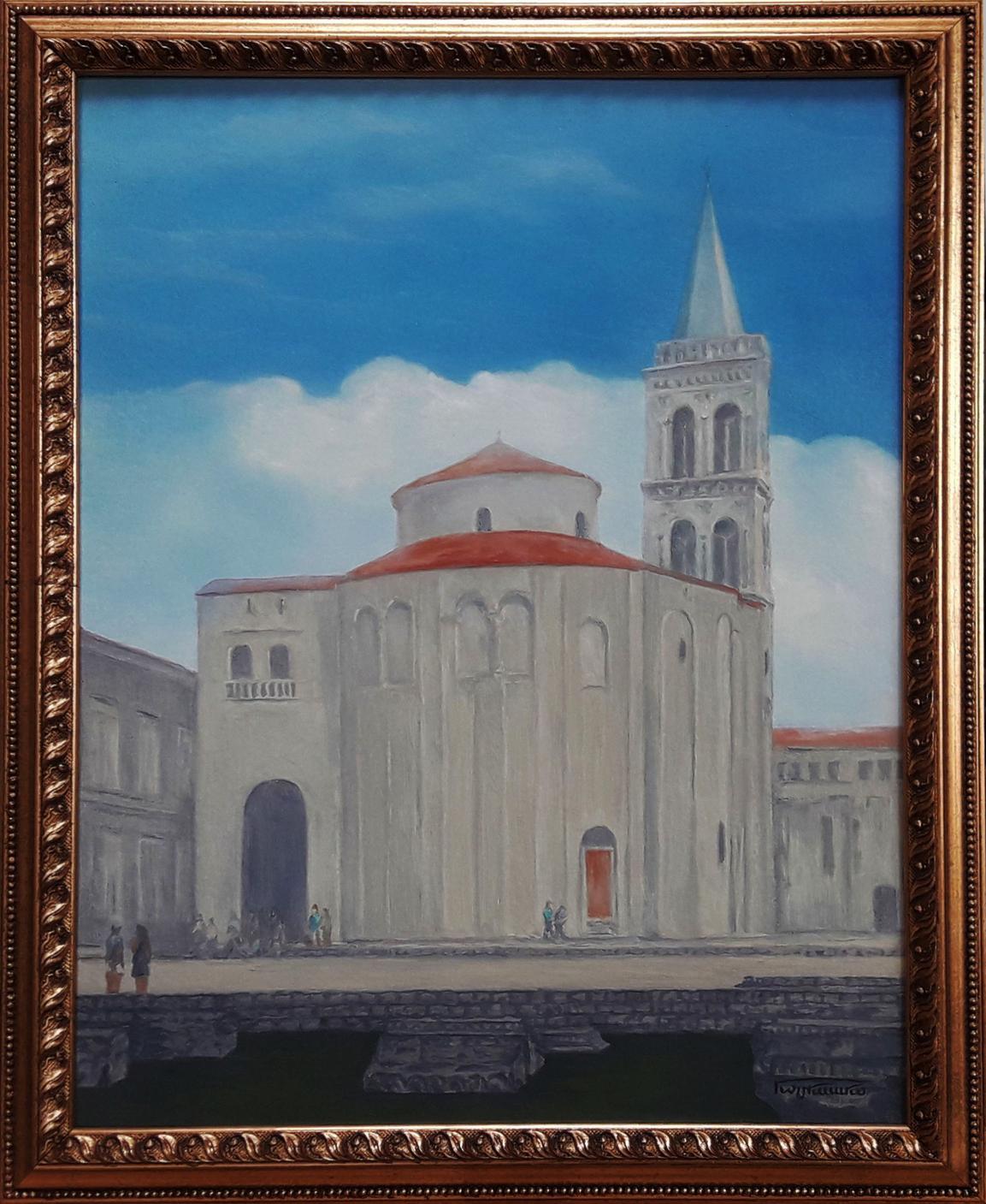Oil painting of Church of St. Donatus by Vasily Korkishko in frame