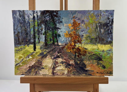 Oil painting The road among the trees by Boris Serdyuk, vibrant autumn landscape