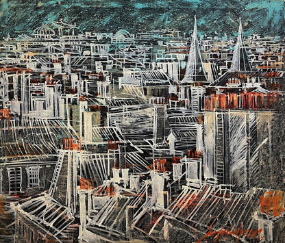 Oil painting Farnes by Serhiy Kovalev: abstract textured cityscape