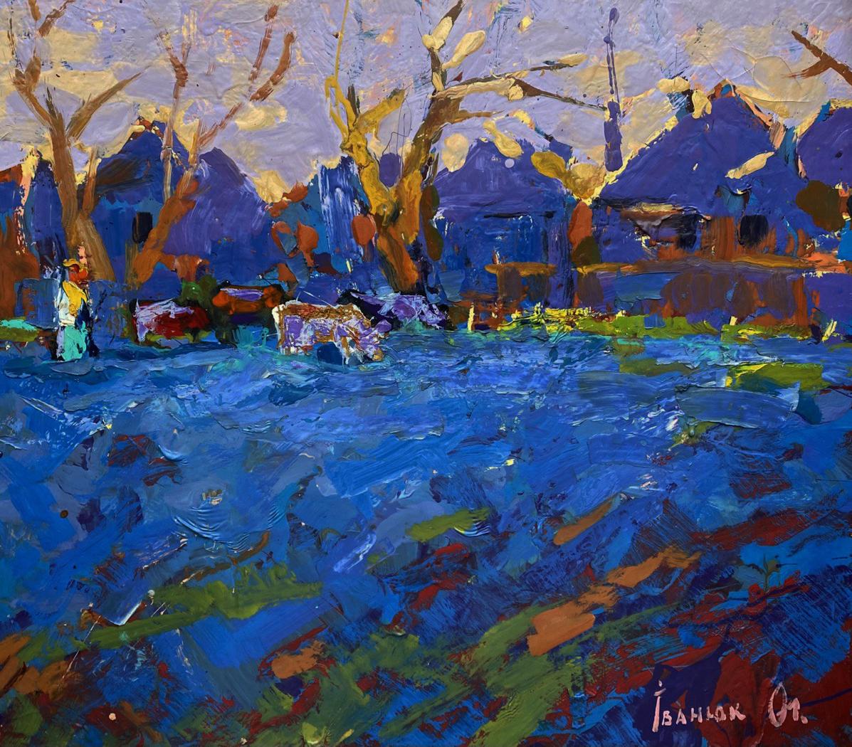 Vibrant impressionist oil painting of grazing cattle by Oleksiy Ivanyuk