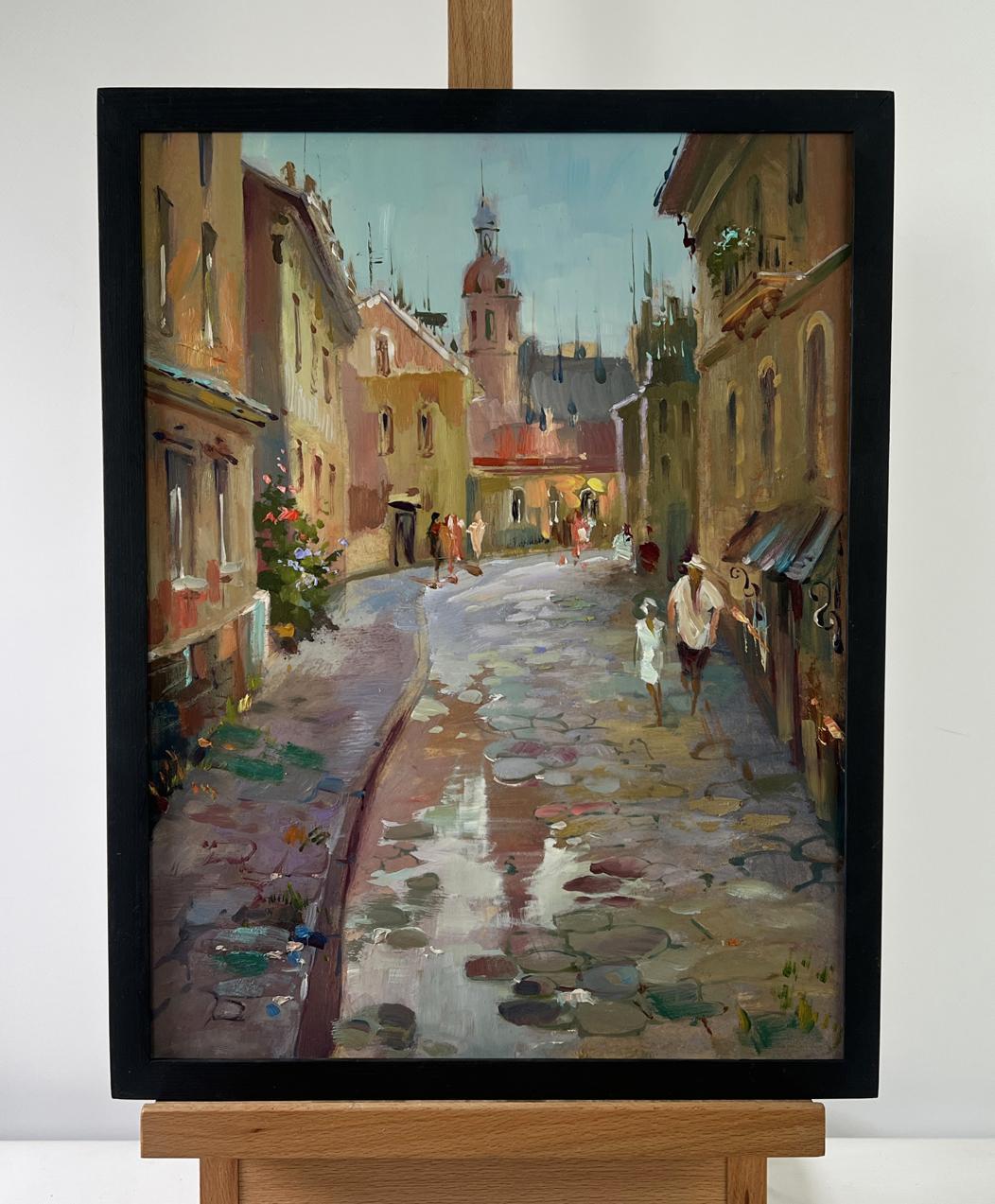 Oil painting Childhood alley by Yuriy Suprunchuk in black frame