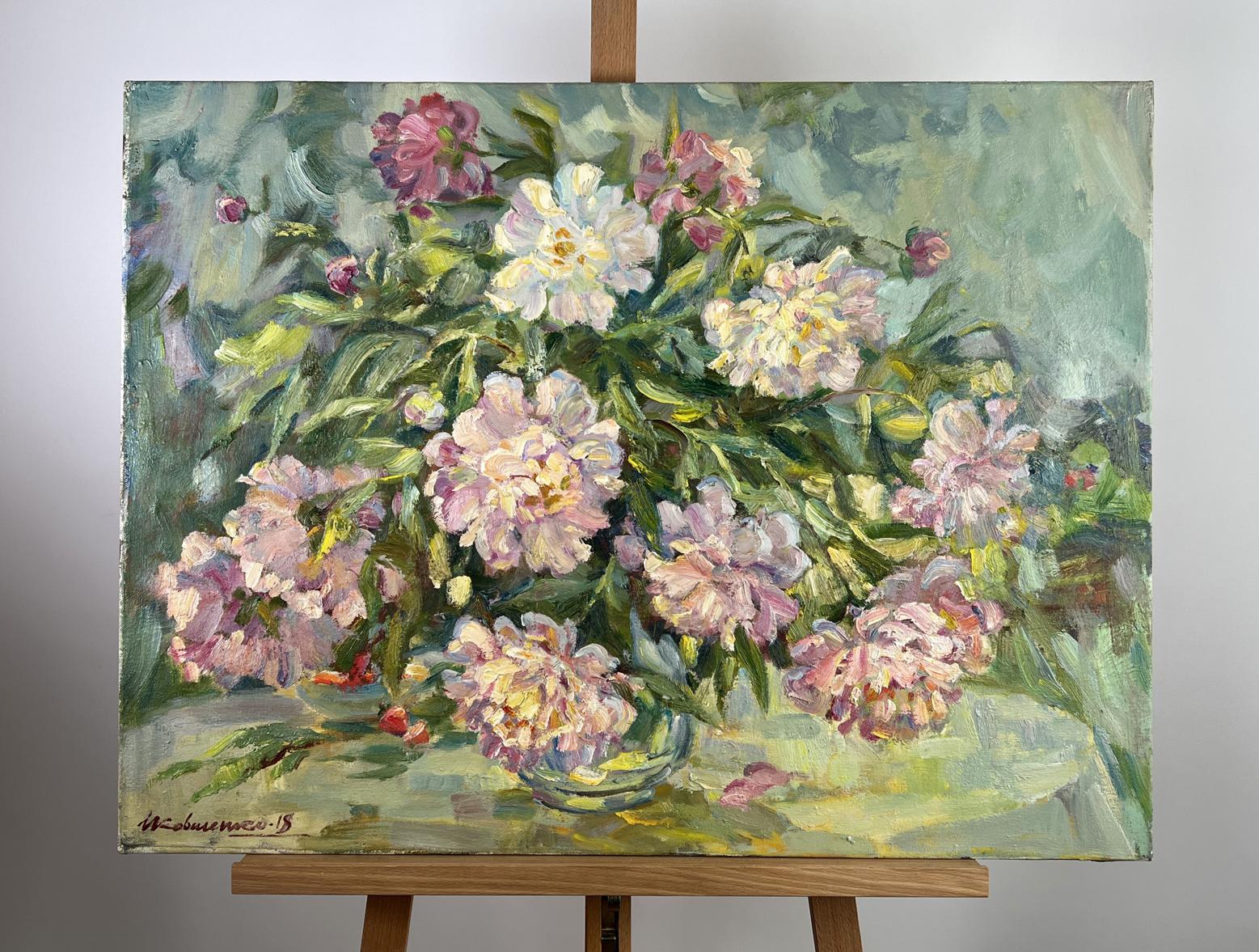 Oil painting Silent fragrance by Ivan Kovalenko: pink peonies bouquet