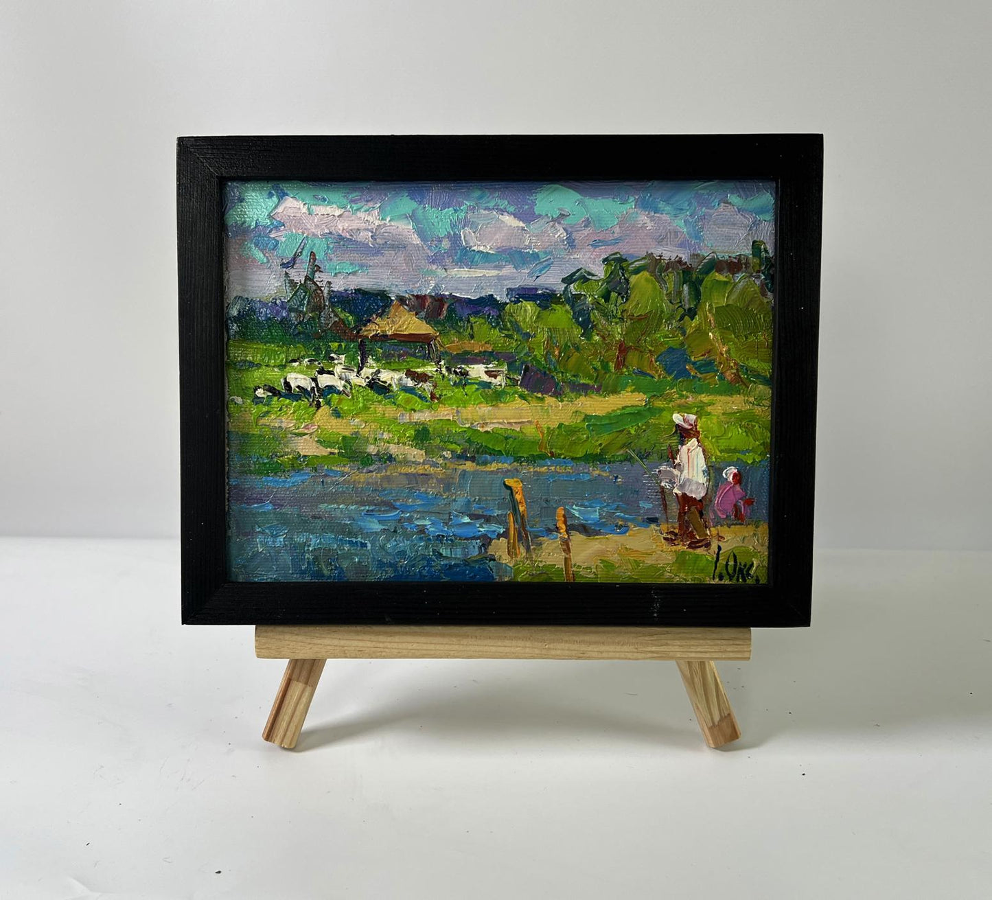 Oil painting By the summer river by Oksana Ivanyuk pastoral scene