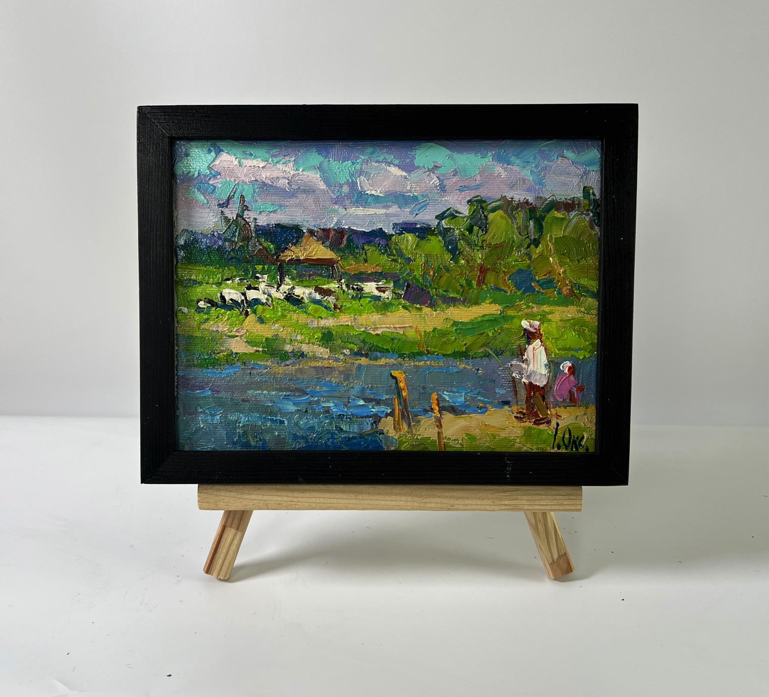 Oil painting By the summer river by Oksana Ivanyuk pastoral scene