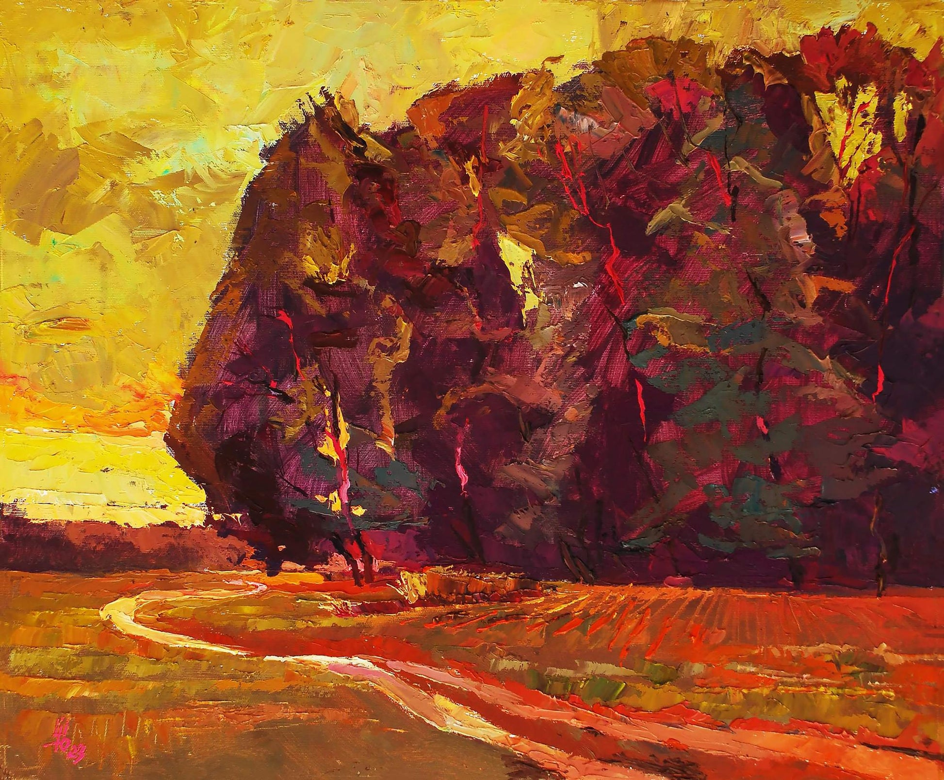 Vibrant impressionist oil painting Autumn evening by Egor Shvachunov