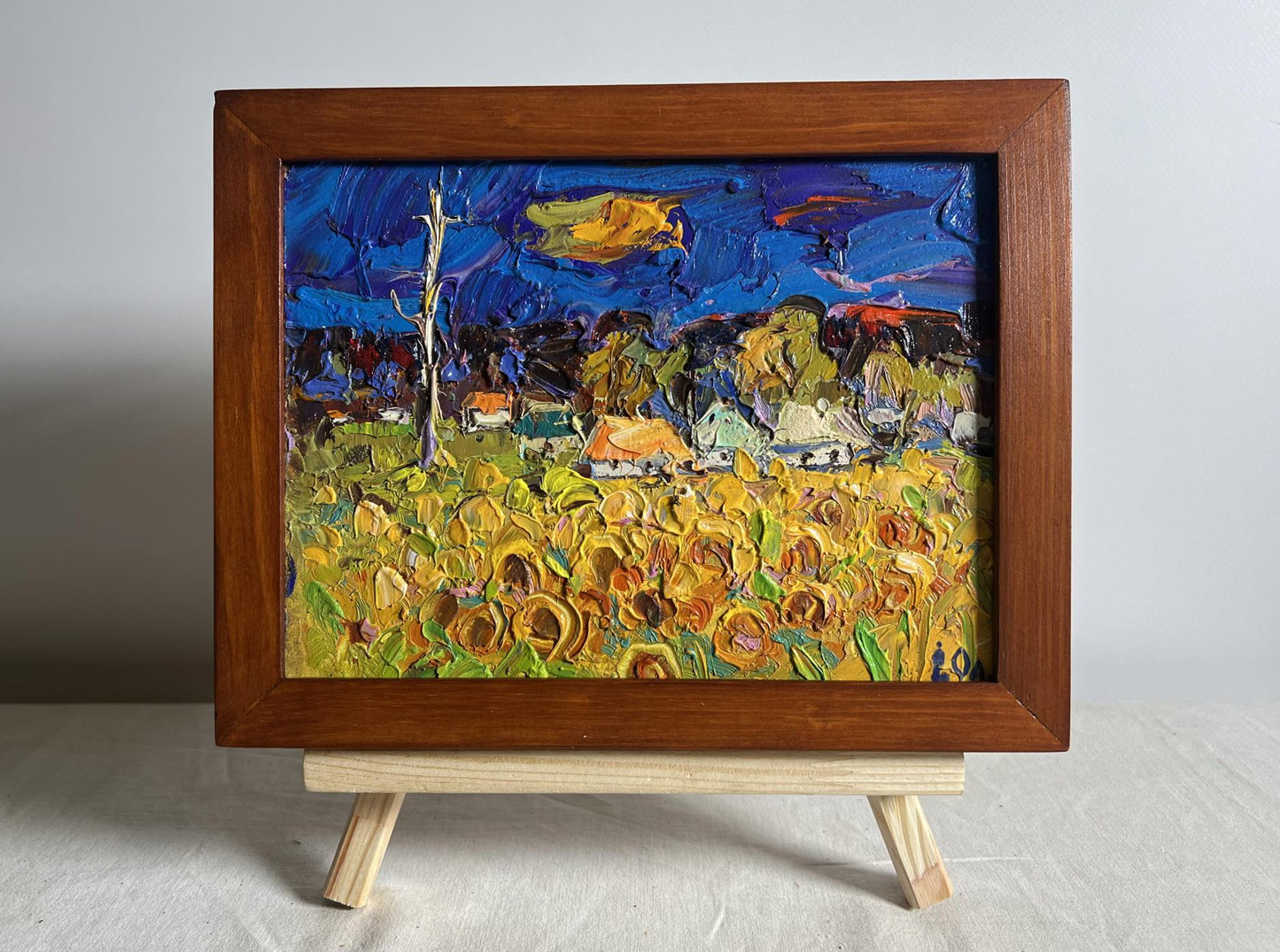 Oil painting Village fields by Oleksiy Ivanyuk sunflower field in frame