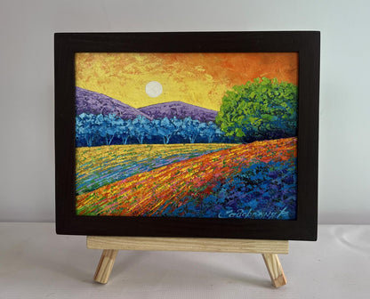 Oil painting Quiet evening in blue shadows by V. Zadorozhnya in black frame