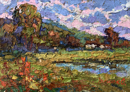 Vibrant impressionist oil painting On the edge of the village by Oksana Ivanyuk