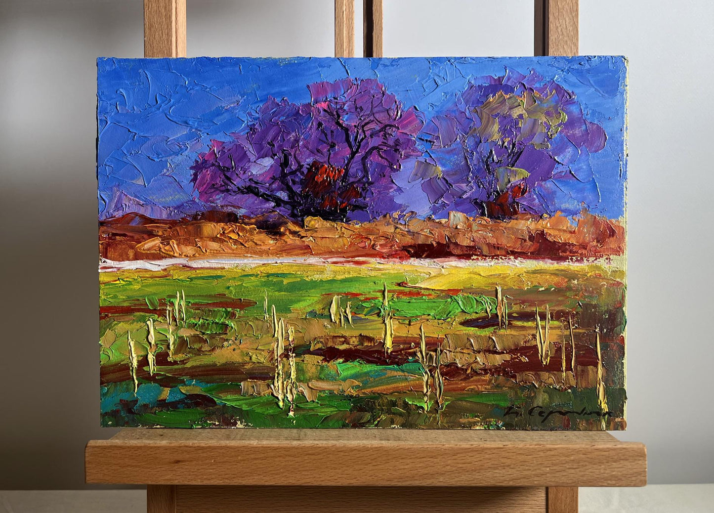 Oil painting September day in the field by Boris Serdyuk vibrant landscape