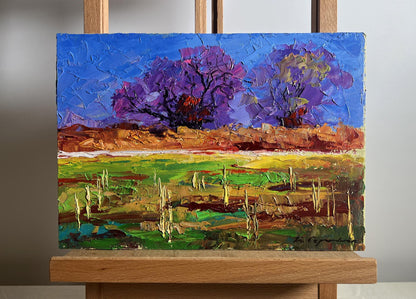 Oil painting September day in the field by Boris Serdyuk vibrant landscape