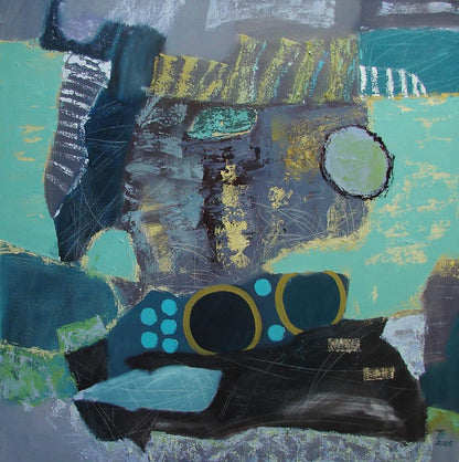 Abstract teal black yellow oil painting by Tatyana Shulyak Find your treasure