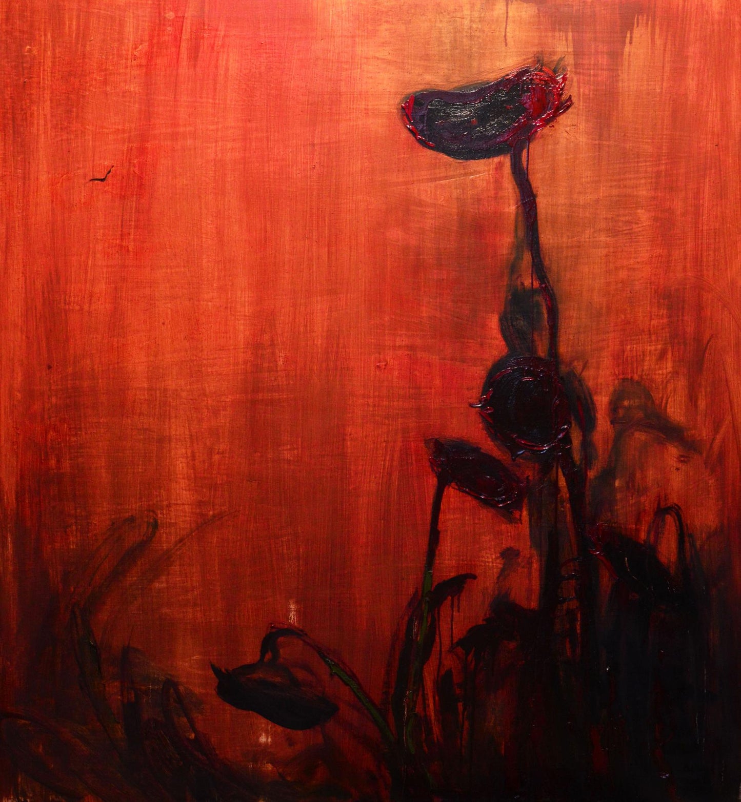 Dark abstract sunflower oil painting in night by Natalia Korf-Ivaniuk