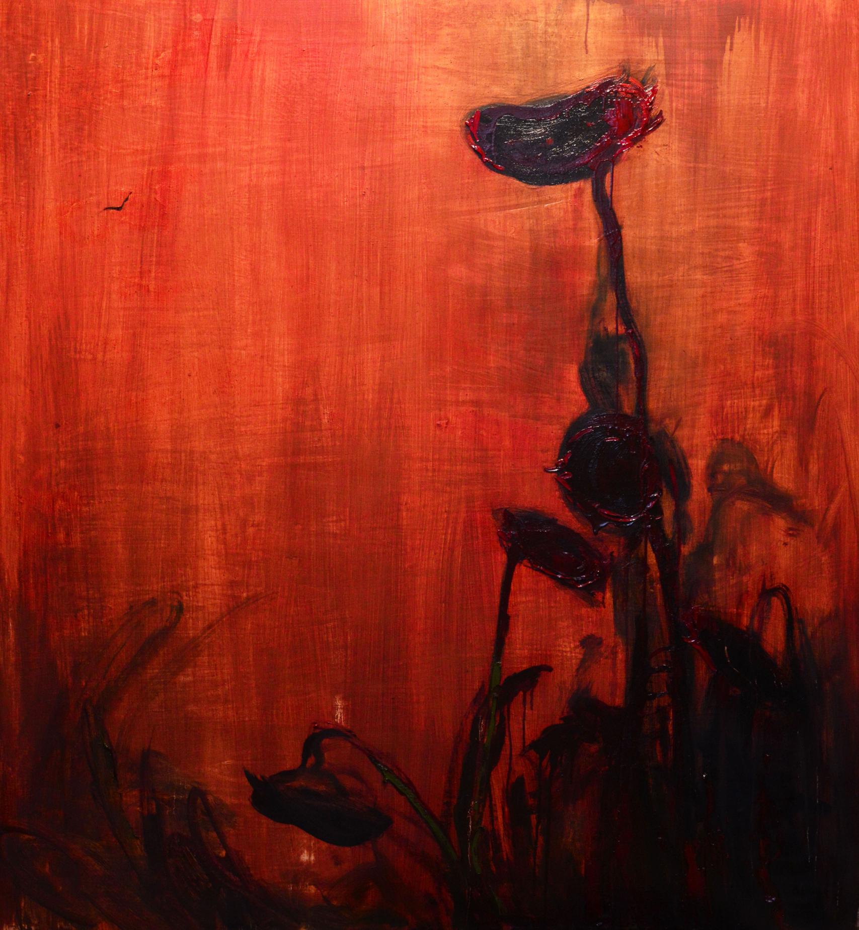 Dark abstract sunflower oil painting in night by Natalia Korf-Ivaniuk