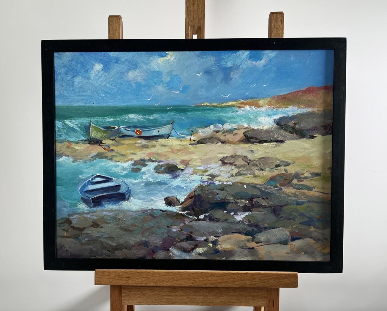 Oil painting Freedom over the Sea by Yuriy Suprunchuk in black frame